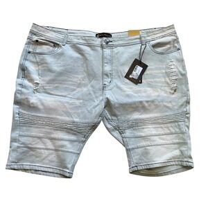 Moto Denim Shorts Distressed Light Wash Stretch Streetwear Y2K Men's 46 Rocawear